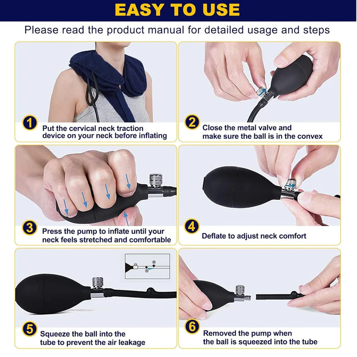 Adjustable Inflatable Cervical Neck Traction Device Air Pump Collar Neck Support Brace Spine Decompression Home Physiotherapy Rehabilitation