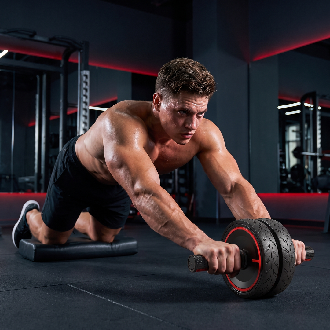 Adjustable Ab Roller Wheel Core Trainer Abdominal Exercise Wheel with Knee Pad Home Gym Strength Training Arms Back Belly Workout