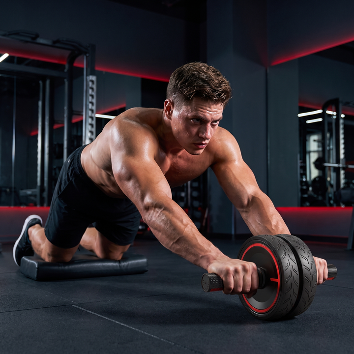 Adjustable Ab Roller Wheel Core Trainer Abdominal Exercise Wheel with Knee Pad Home Gym Strength Training Arms Back Belly Workout