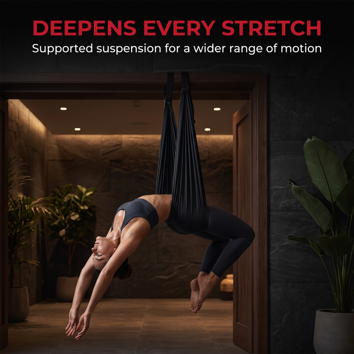Adjustable Aerial Yoga Hammock Swing Strap Inversion Therapy Stretch Sling Aerial Silk Swing for Flexibility Core Training Home Gym