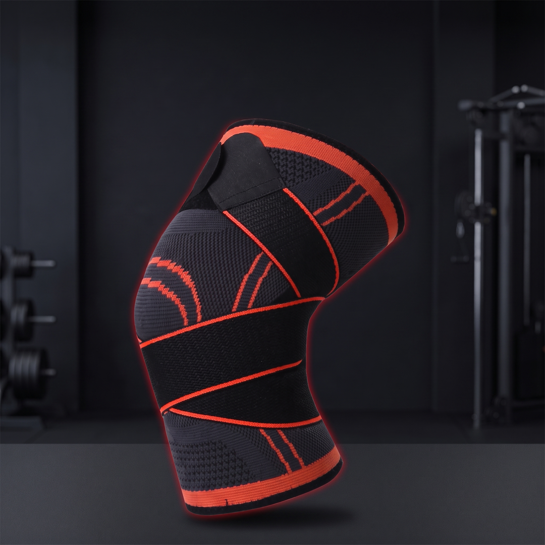 Adjustable Elastic Knee Support Brace Compression Sleeve Knee Stabiliser for Basketball Volleyball Fitness Training Home Gym Workout Recovery - Orange
