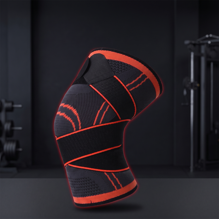 Adjustable Elastic Knee Support Brace Compression Sleeve Knee Stabiliser for Basketball Volleyball Fitness Training Home Gym Workout Recovery - Orange