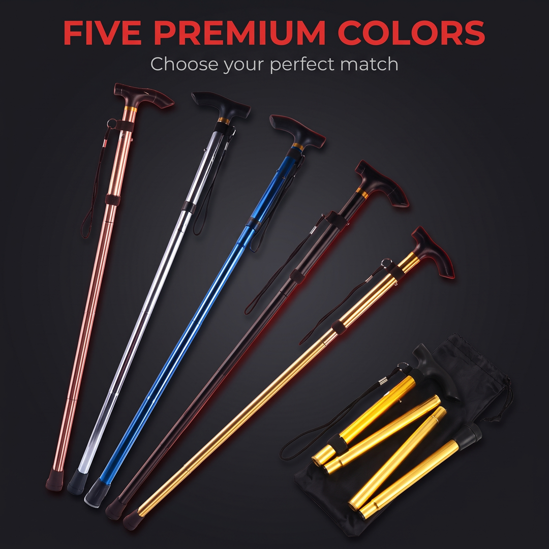 Adjustable Folding Walking Cane - Five Premium Color Options
