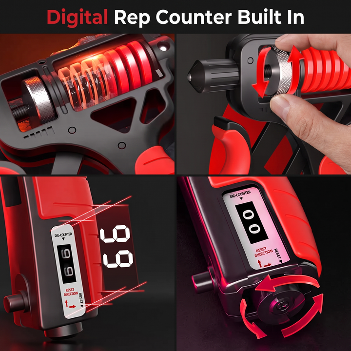 Adjustable Hand Grip Strengthener - digital rep counter features