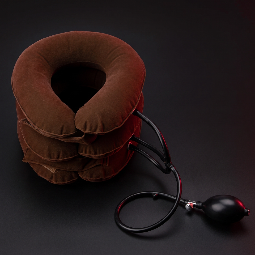 Adjustable Inflatable Cervical Neck Traction Collar - Coffee