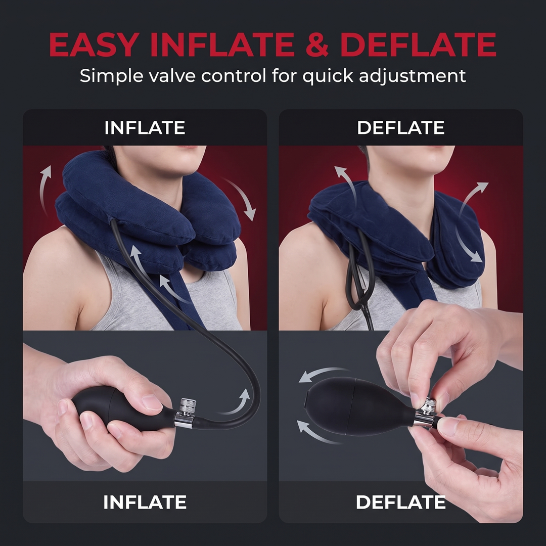 Adjustable Inflatable Cervical Neck Traction Collar - Easy Inflate and Deflate