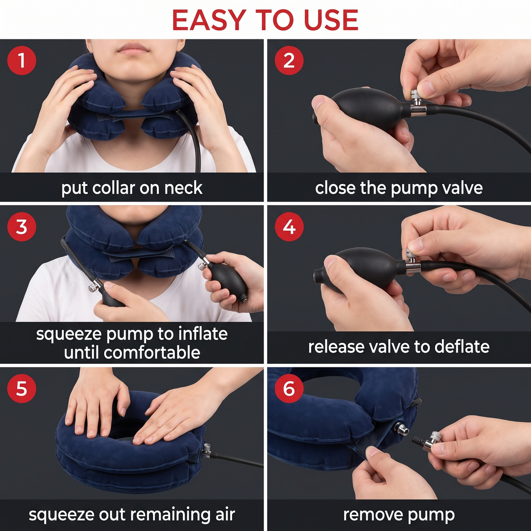 Adjustable Inflatable Cervical Neck Traction Collar - How to Use Guide
