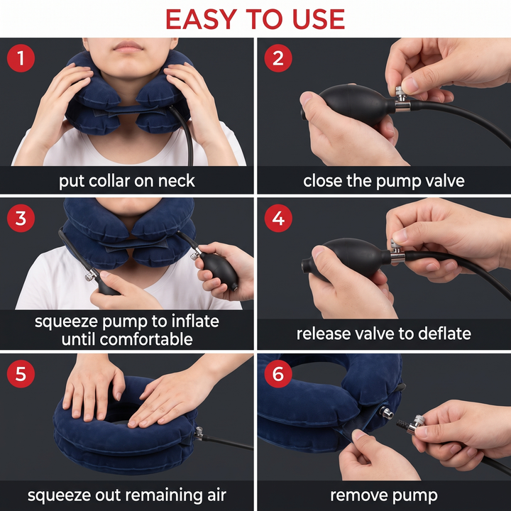 Adjustable Inflatable Cervical Neck Traction Collar - How to Use Guide