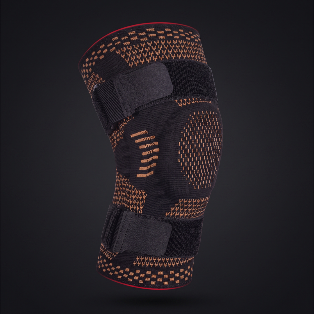 Adjustable Knee Brace with Patella Gel Pad Side Stabilizers Compression Sleeve Knee Support for Pain Relief Sports Recovery Rehabilitation Home Gym - Copper