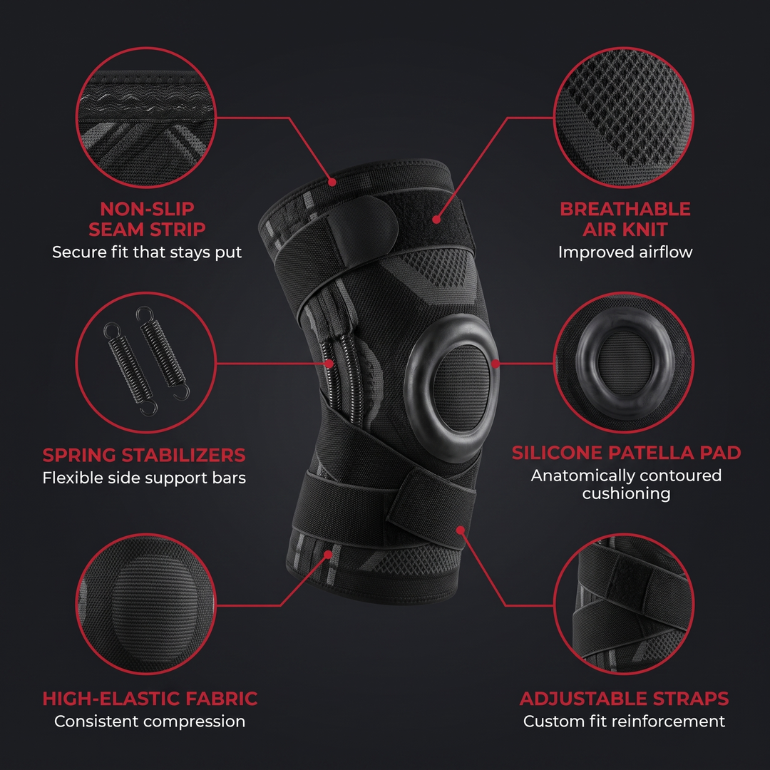 Adjustable Knee Brace with Patella Gel Pad Side Stabilizers Compression Sleeve Knee Support for Pain Relief Sports Recovery Rehabilitation Home Gym