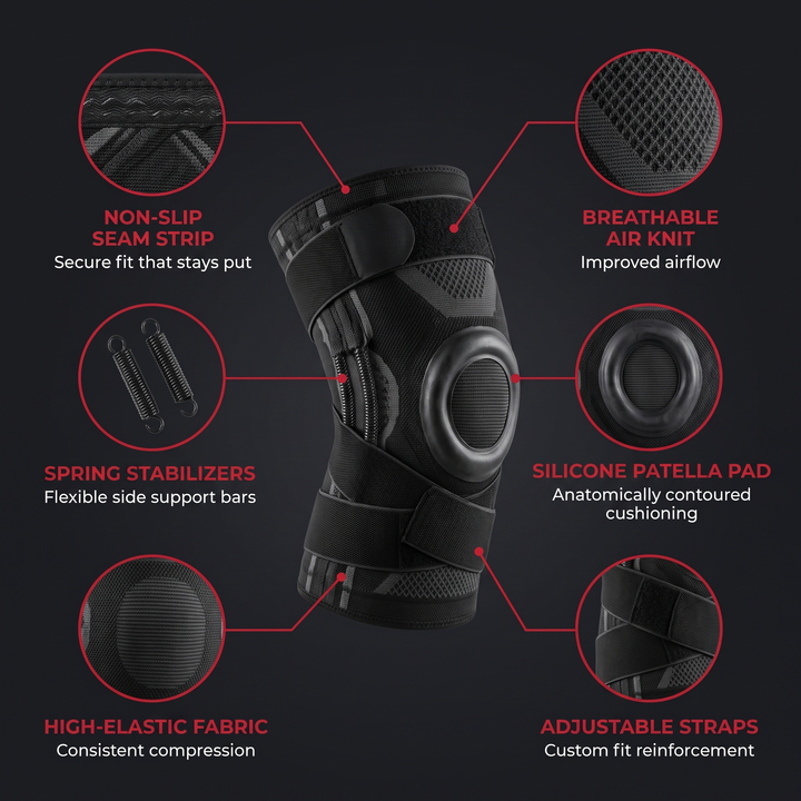 Adjustable Knee Brace with Patella Gel Pad Side Stabilizers Compression Sleeve Knee Support for Pain Relief Sports Recovery Rehabilitation Home Gym