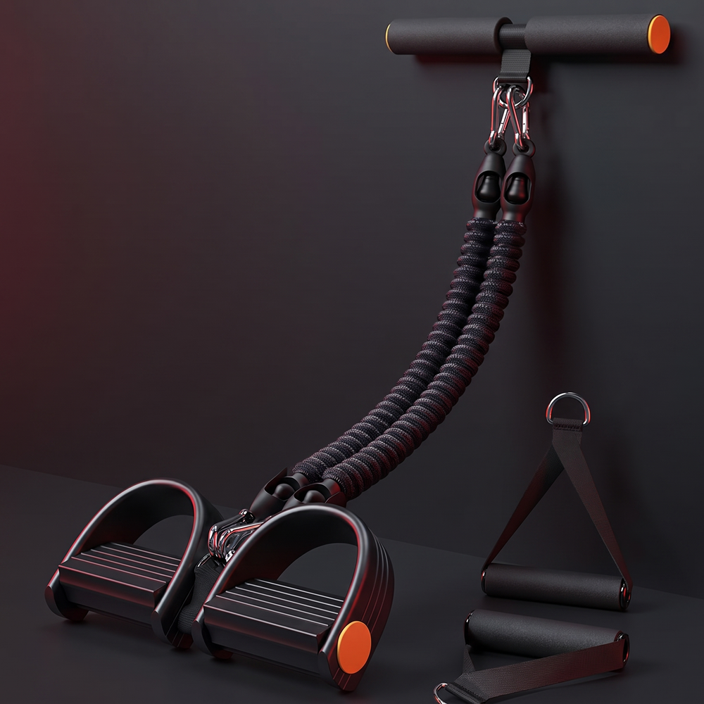Adjustable Pedal Resistance Trainer Sit-Up Bar - Black 50LBS Resistance Level