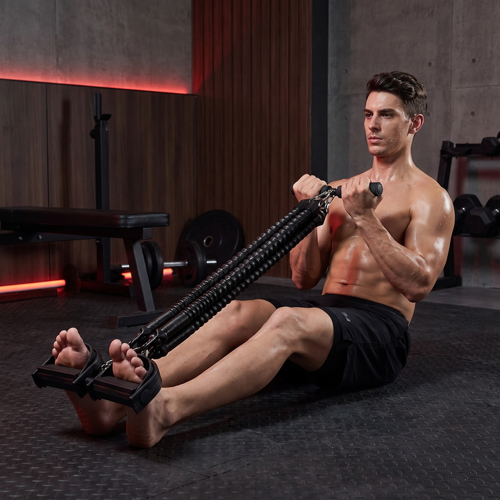 Adjustable Pedal Resistance Trainer Sit-Up Bar - Seated Core Pull Home Gym Lifestyle
