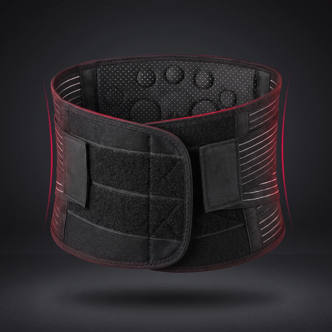 PHYSIOATHLETX adjustable lumbar support belt in black - self-heating waist strap with adjustable compression support