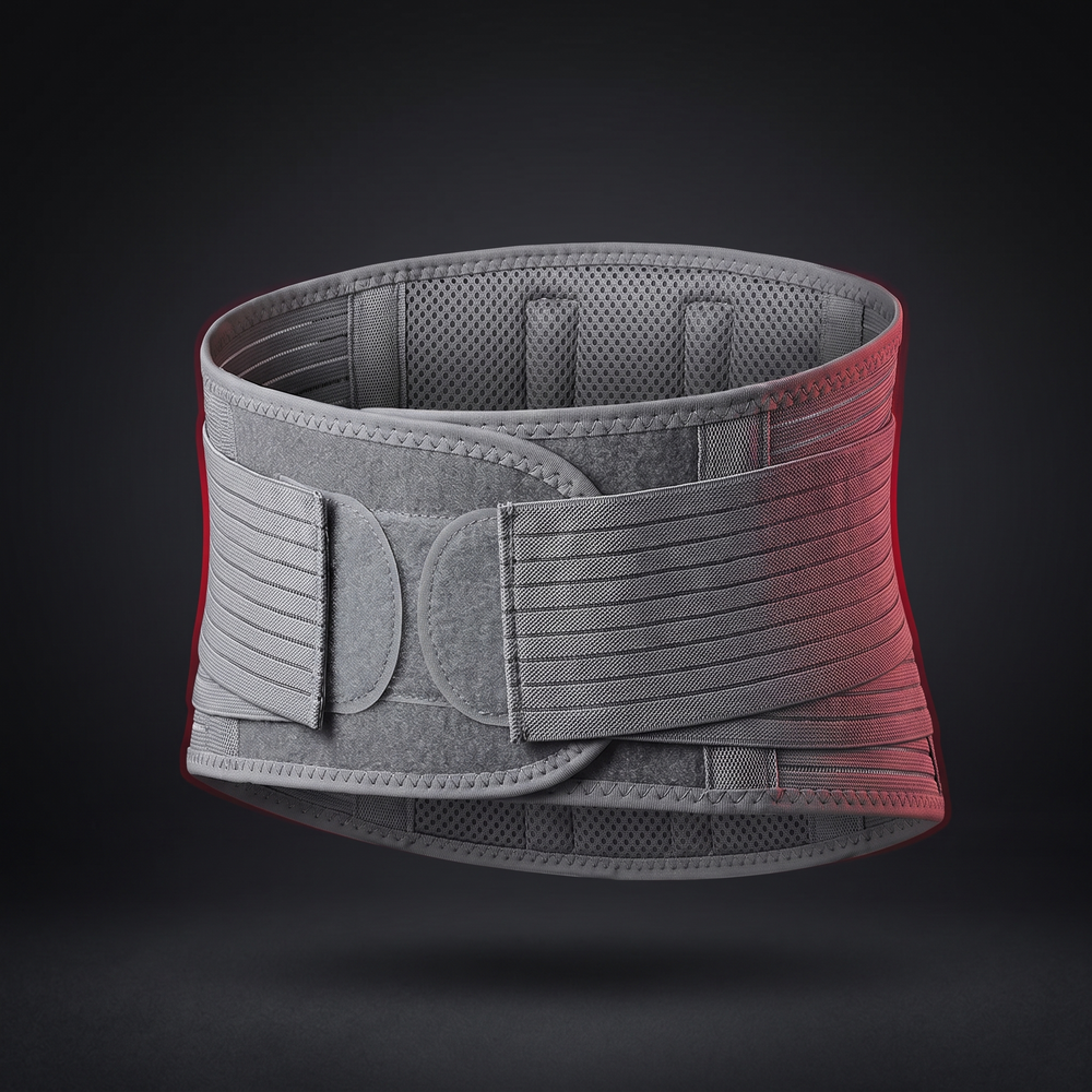 PHYSIOATHLETX adjustable lumbar support belt in gray - self-heating waist strap with adjustable compression support