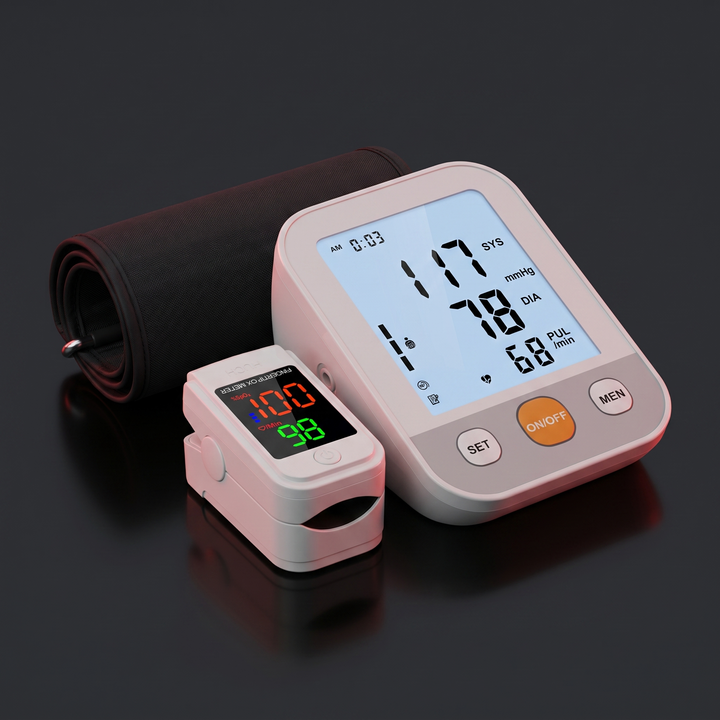 Professional Blood Pressure Monitor Kit with Finger Pulse Oximeter - Home Health Monitoring Set