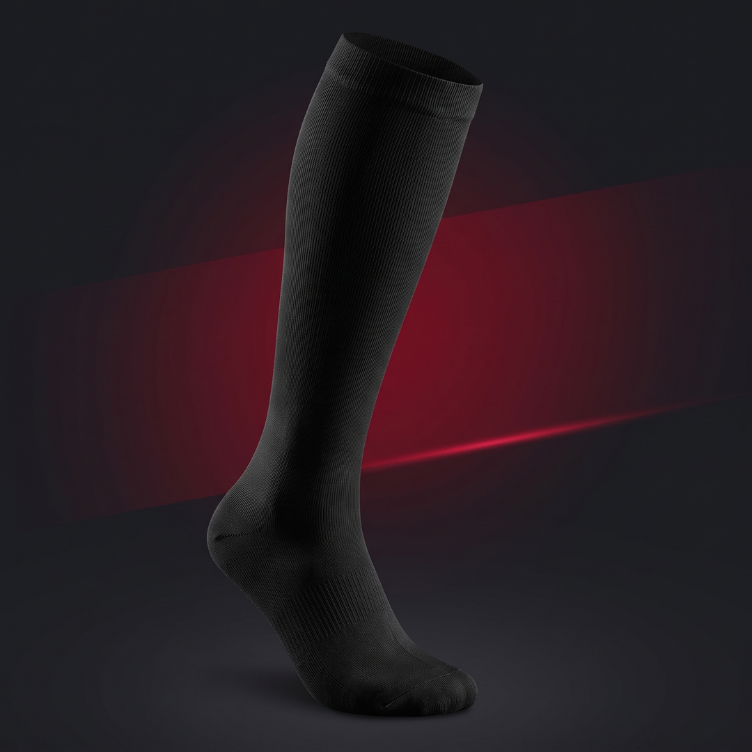 Black graduated compression calf sock, front view