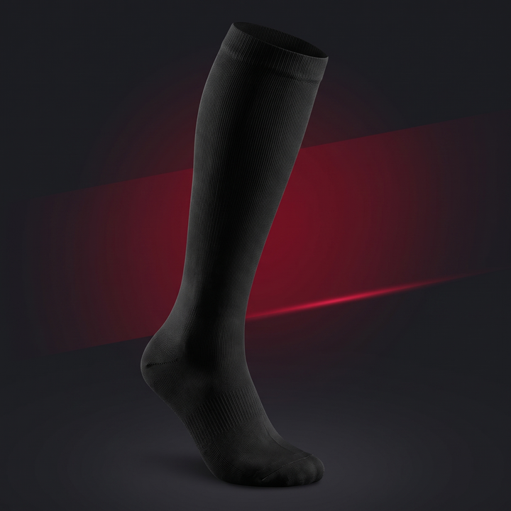 Black graduated compression calf sock, front view
