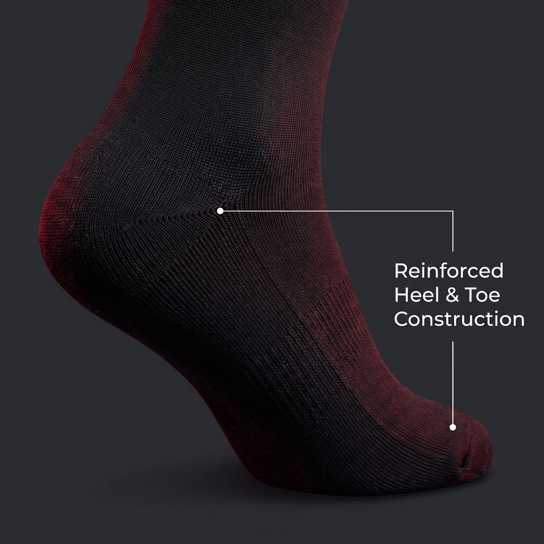 Reinforced heel and toe construction close-up