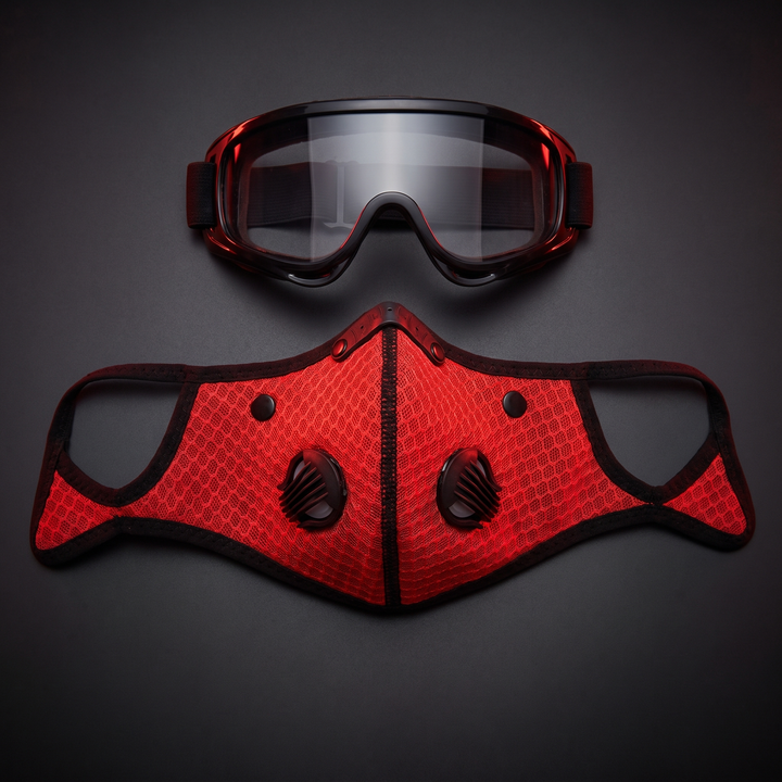 Cycling Face Mask with Activated Carbon Filter and Goggles Windproof Dustproof Sport Mask Washable Reusable Bandana for Men Women Outdoor Exercise