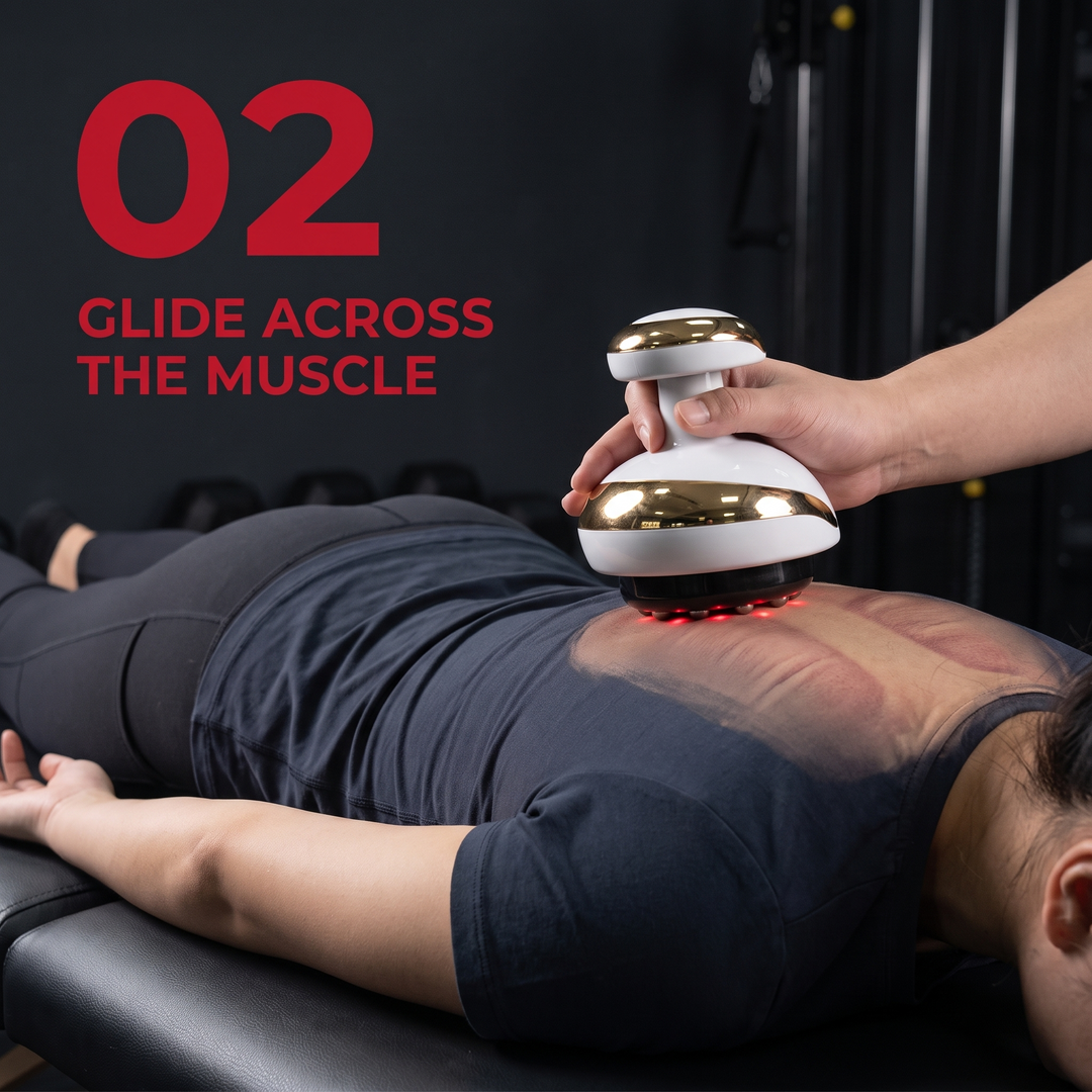 Step 2: gliding the electric cupping massager across the shoulder muscle