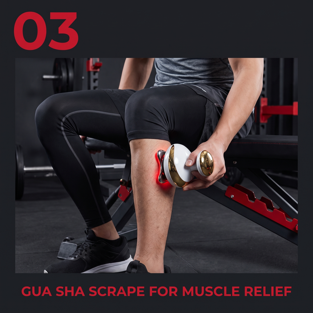 Step 3: gua sha scraping technique on the calf with the massage device