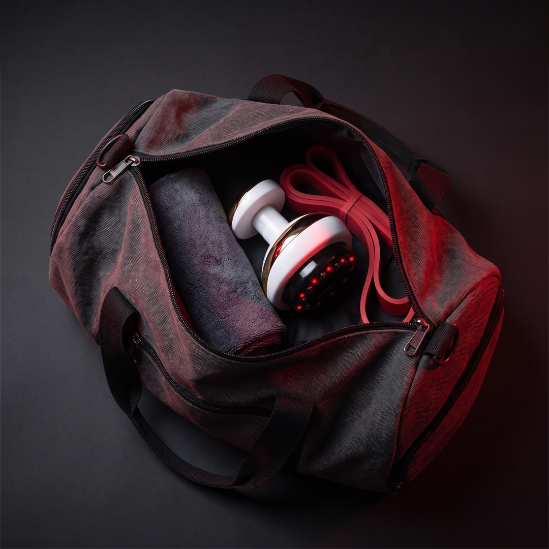 Electric cupping massage device packed in a gym bag for portable use