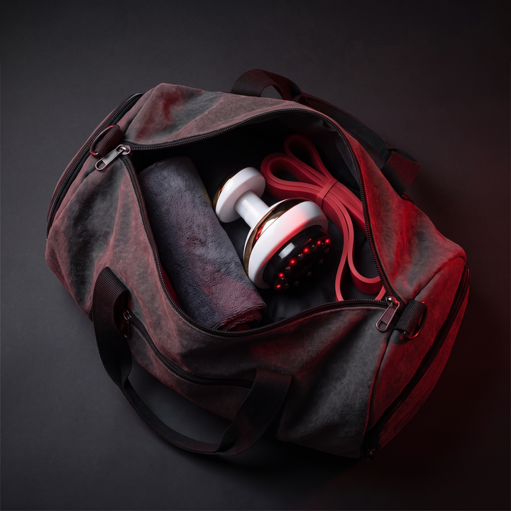 Electric cupping massage device packed in a gym bag for portable use