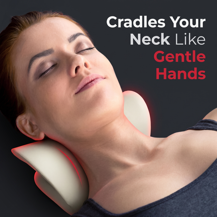 Ergonomic Cervical Neck Stretcher Pillow cradling neck for gentle relaxation
