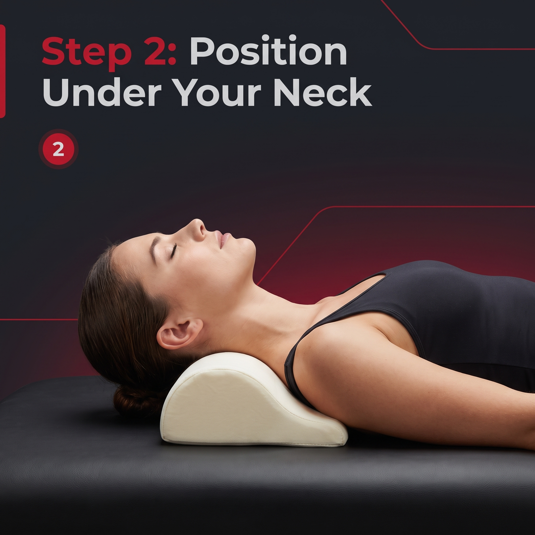 Ergonomic Cervical Neck Stretcher Pillow how to use step 2 position under neck