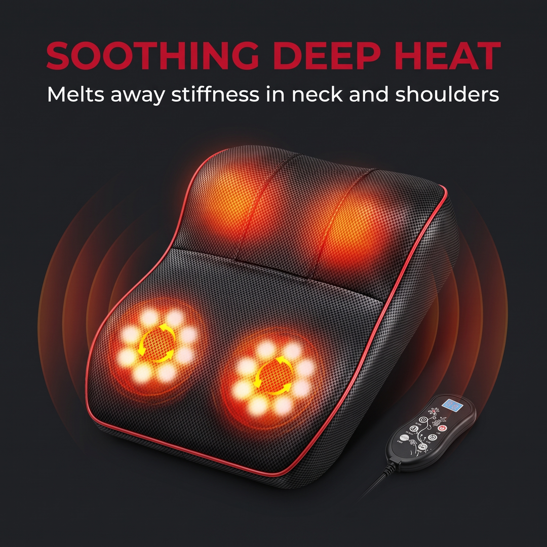 Ergonomic Electric Neck Massager Pillow Airbag Traction Shiatsu Heat Massage for Neck Back Shoulder Relief Home Office Use