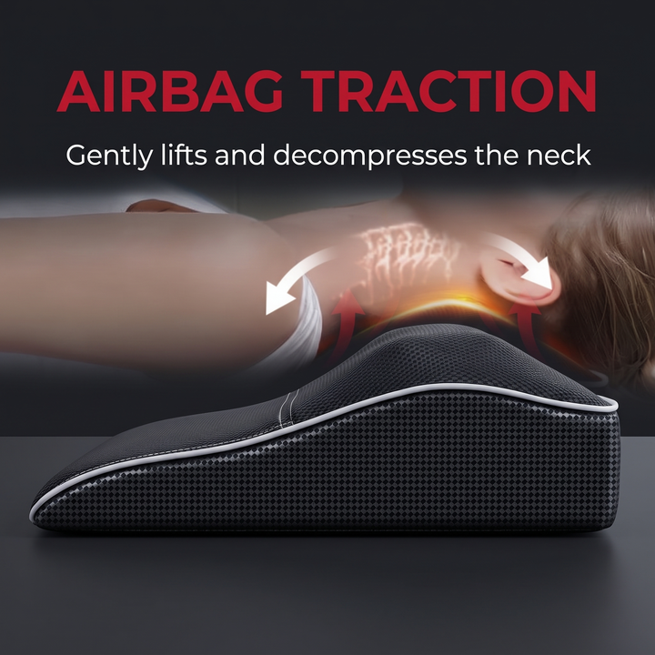 Ergonomic Electric Neck Massager Pillow Airbag Traction Shiatsu Heat Massage for Neck Back Shoulder Relief Home Office Use