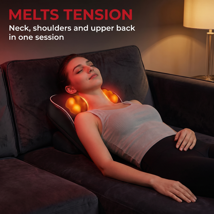 Ergonomic Electric Neck Massager Pillow Airbag Traction Shiatsu Heat Massage for Neck Back Shoulder Relief Home Office Use