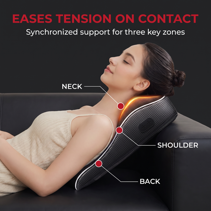 Ergonomic Electric Neck Massager Pillow Airbag Traction Shiatsu Heat Massage for Neck Back Shoulder Relief Home Office Use