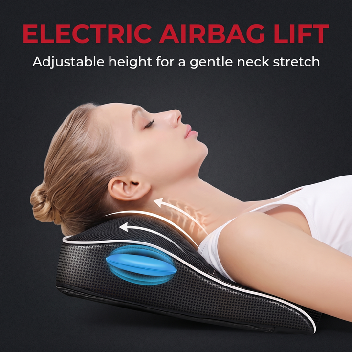 Ergonomic Electric Neck Massager Pillow Airbag Traction Shiatsu Heat Massage for Neck Back Shoulder Relief Home Office Use