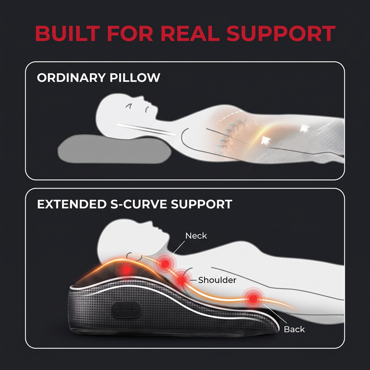 Ergonomic Electric Neck Massager Pillow Airbag Traction Shiatsu Heat Massage for Neck Back Shoulder Relief Home Office Use