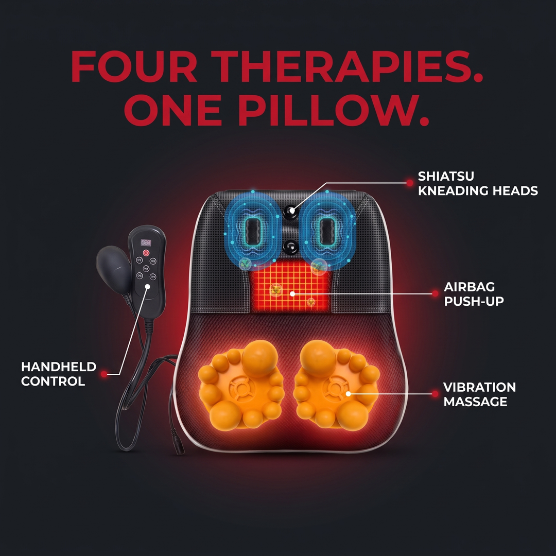 Ergonomic Electric Neck Massager Pillow Airbag Traction Shiatsu Heat Massage for Neck Back Shoulder Relief Home Office Use