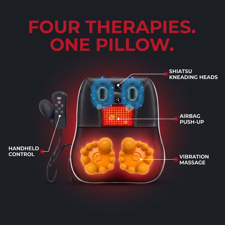 Ergonomic Electric Neck Massager Pillow Airbag Traction Shiatsu Heat Massage for Neck Back Shoulder Relief Home Office Use