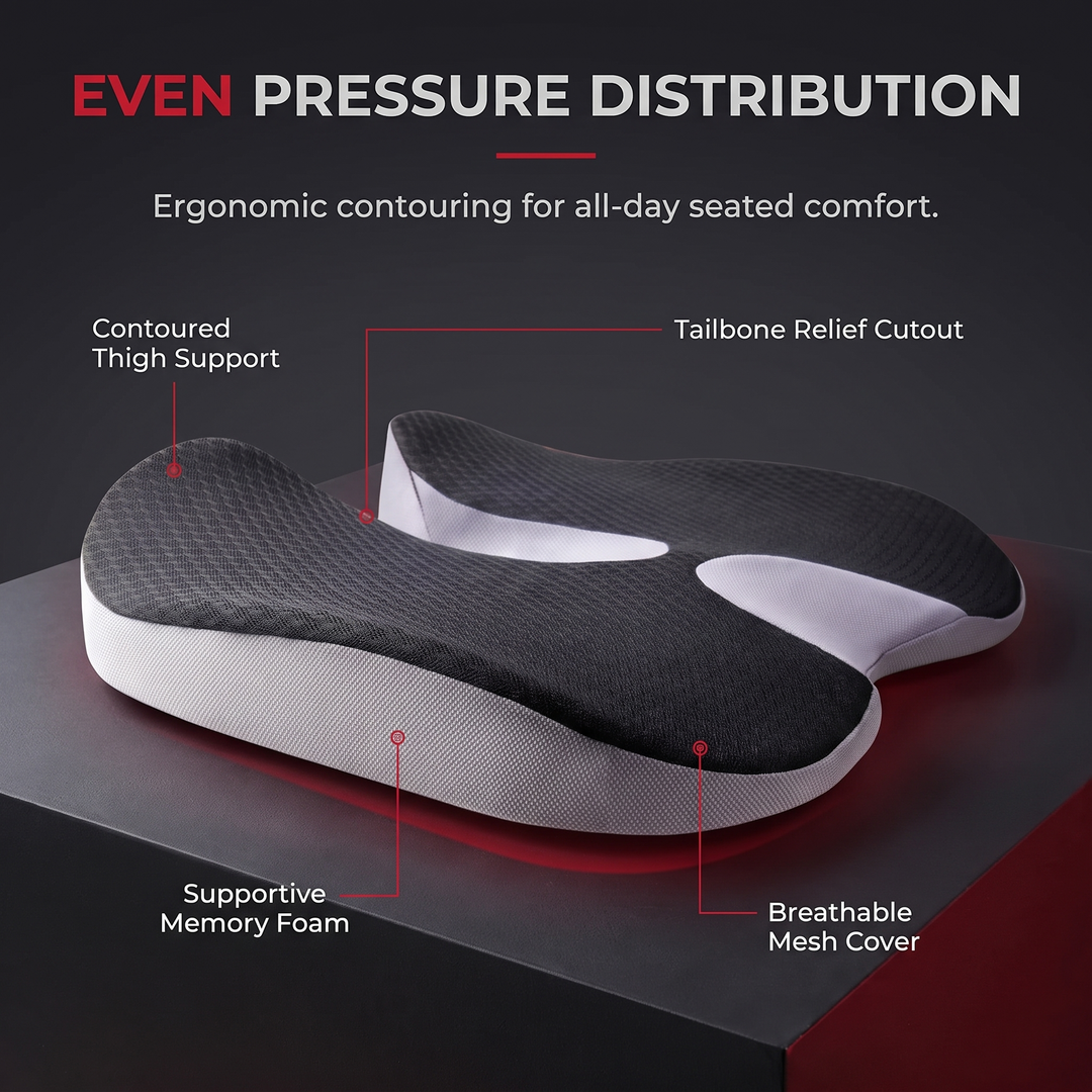 Ergonomic Memory Foam Seat Cushion - even pressure distribution feature