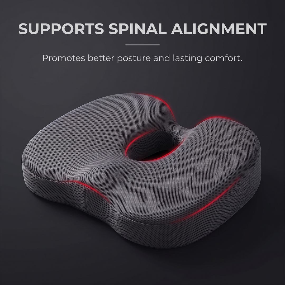 Ergonomic Memory Foam Seat Cushion - supports spinal alignment feature