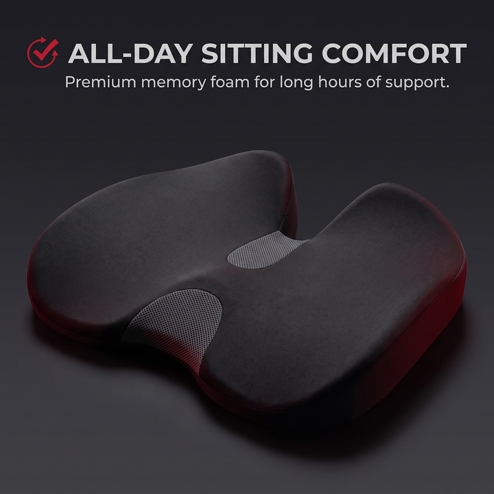 Ergonomic Memory Foam Seat Cushion Black - all-day sitting comfort feature