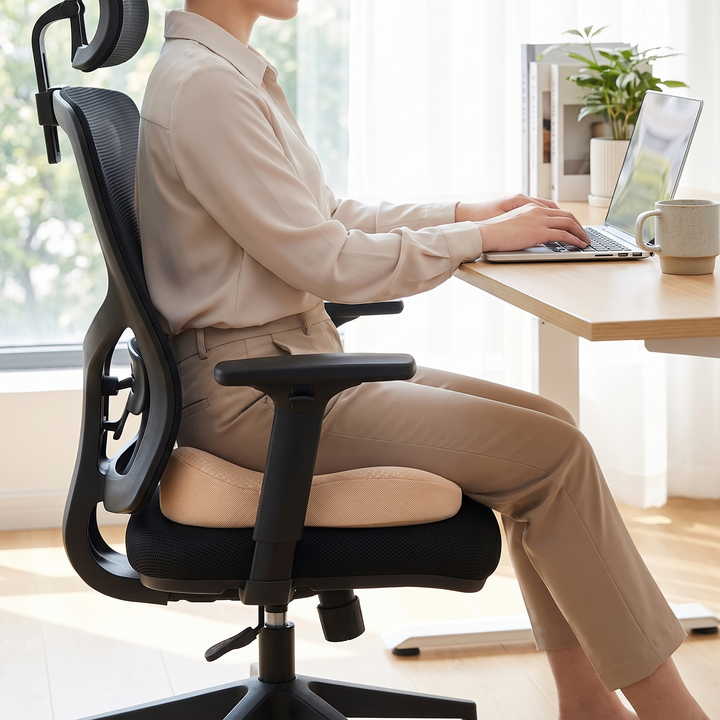 Ergonomic Memory Foam Seat Cushion Beige - office desk lifestyle