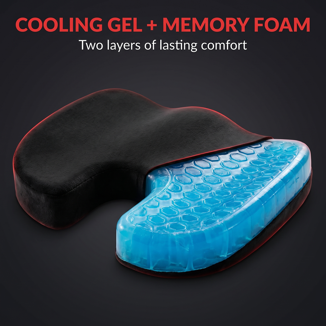 Ergonomic U-Shape Memory Foam Seat Cushion - Cooling Gel and Memory Foam Layers