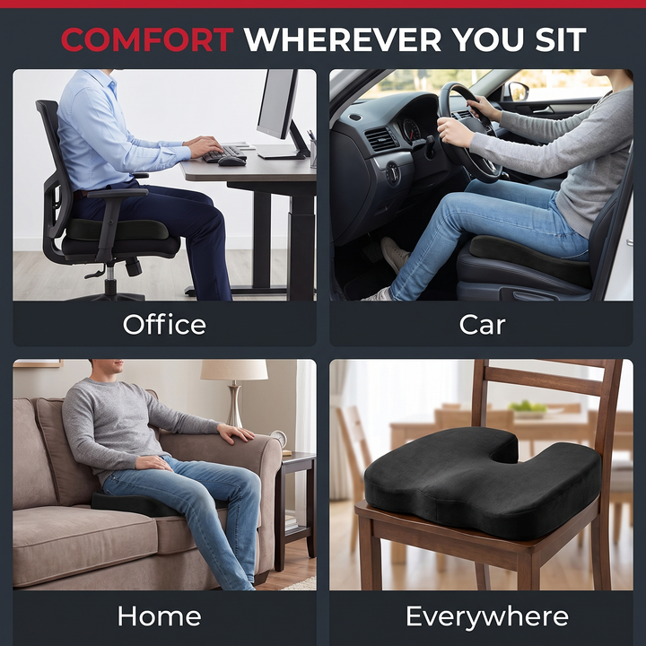 Ergonomic U-Shape Memory Foam Seat Cushion - Comfort in Office, Car, Home and Everywhere