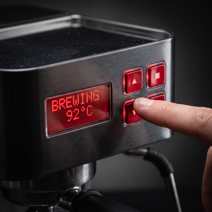Portable Electric Espresso Coffee Maker - control panel and display detail