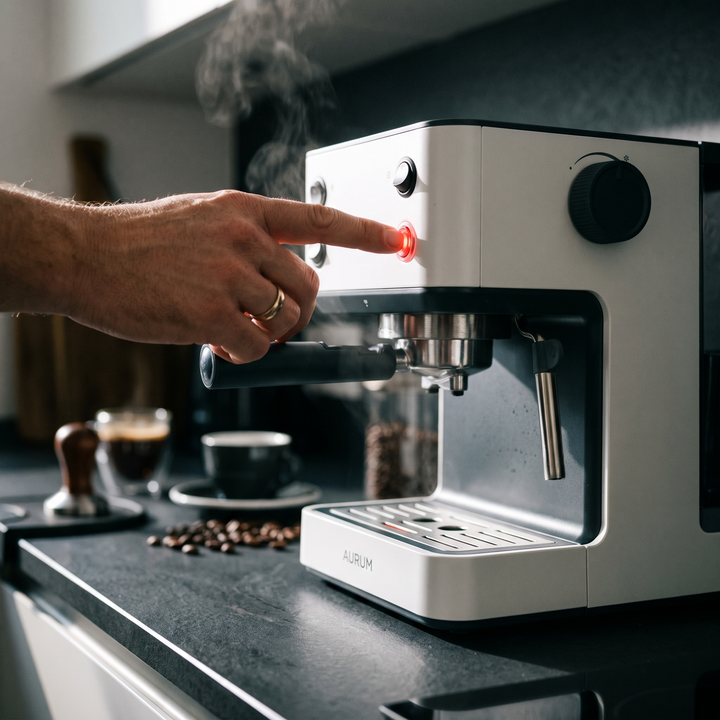 Portable Electric Espresso Coffee Maker - White - lifestyle hand pressing button