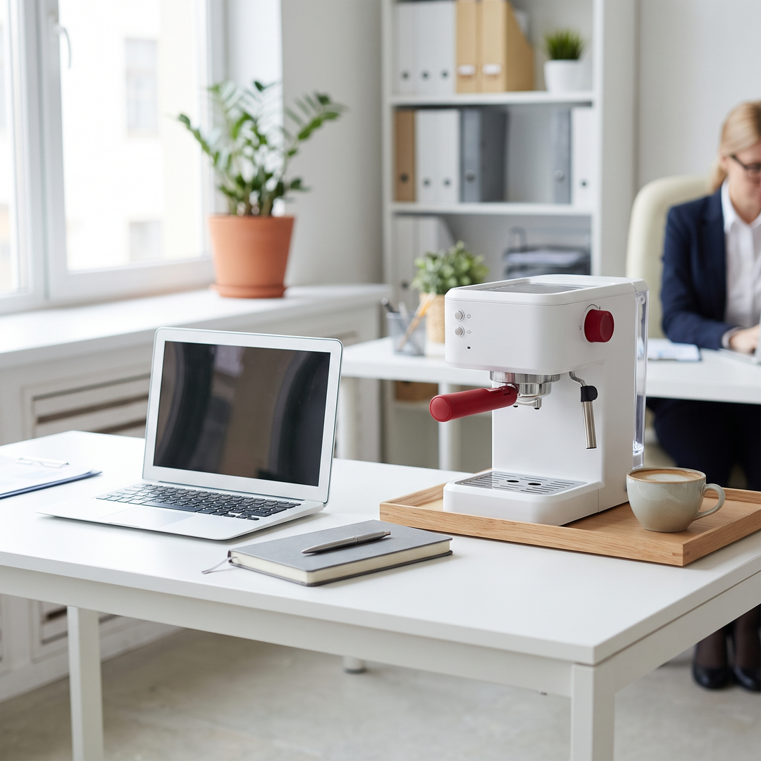 Portable Electric Espresso Coffee Maker - White - lifestyle office desk