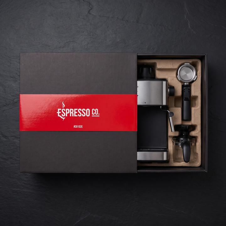 Portable Electric Espresso Coffee Maker - packaging flat lay