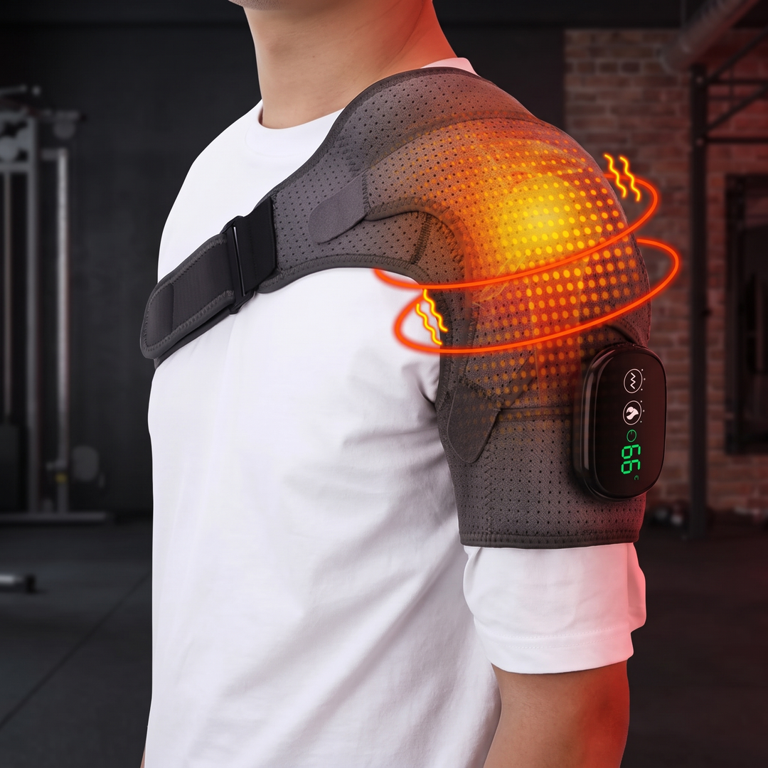 Heated Shoulder Massage Brace Electric Vibration Therapy Wrap Adjustable Thermal Support Belt for Shoulder Pain Relief Recovery Home Use