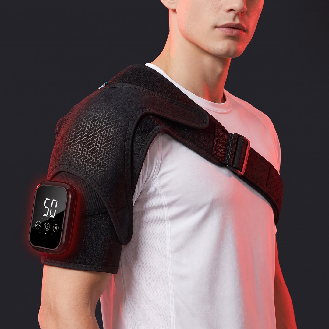 Heated Shoulder Massage Brace Electric Vibration Therapy Wrap Adjustable Thermal Support Belt for Shoulder Pain Relief Recovery Home Use